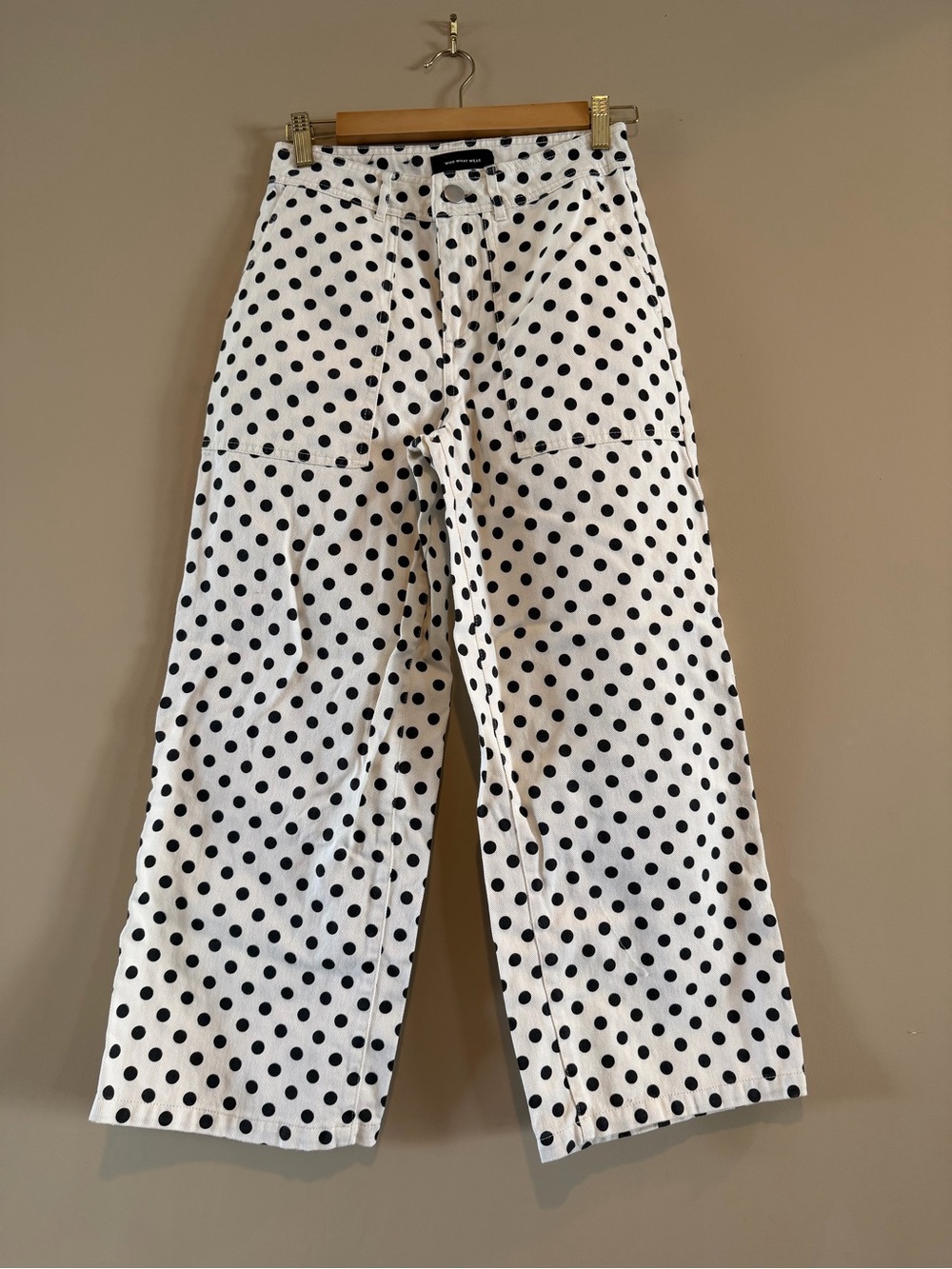 Who What Wear Polka Dot Wide Leg Jeans Size 2 Black & White High Rise